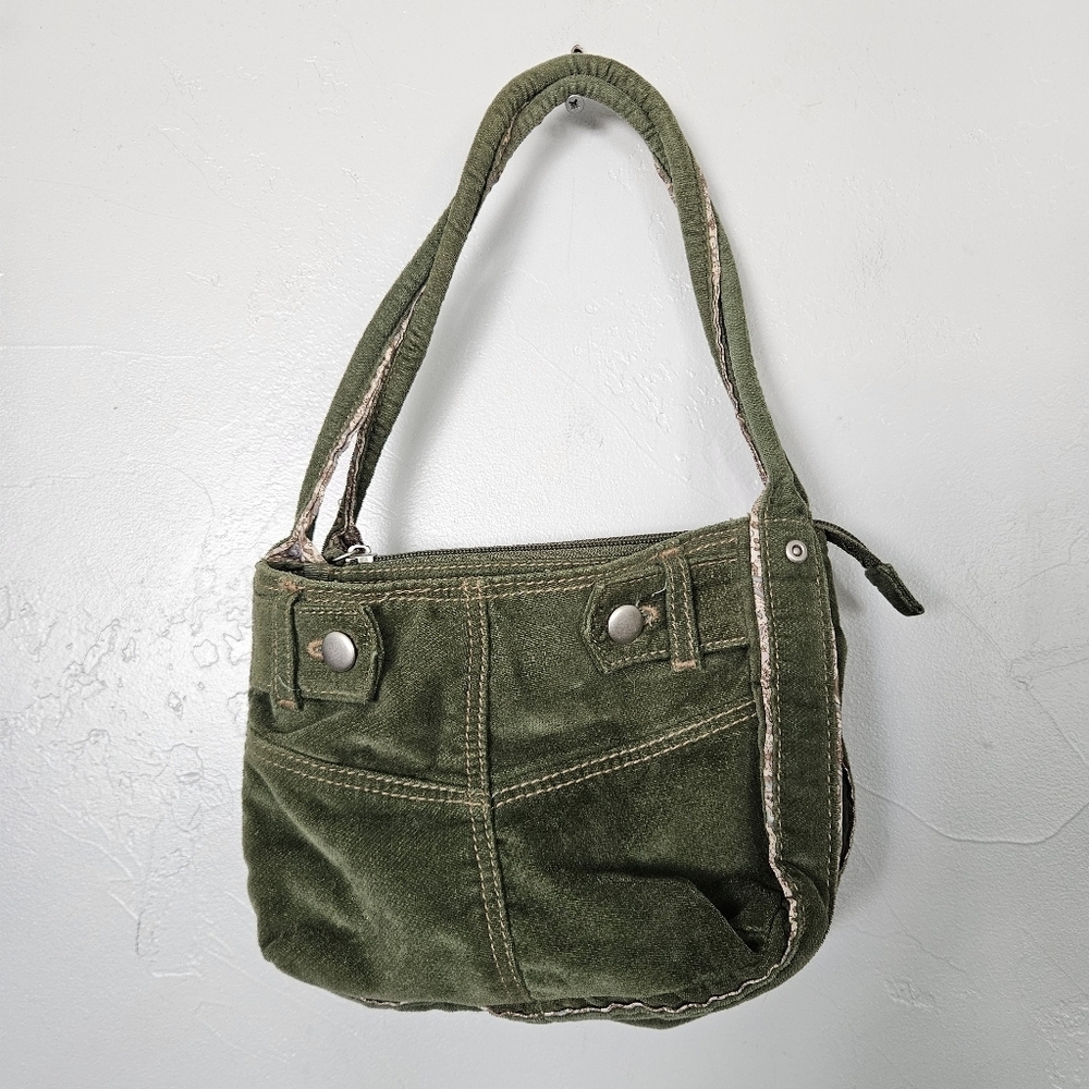 Maurices Vintage Olive Green Velour Ribbed Women's Shoulder Bag Small Y2K